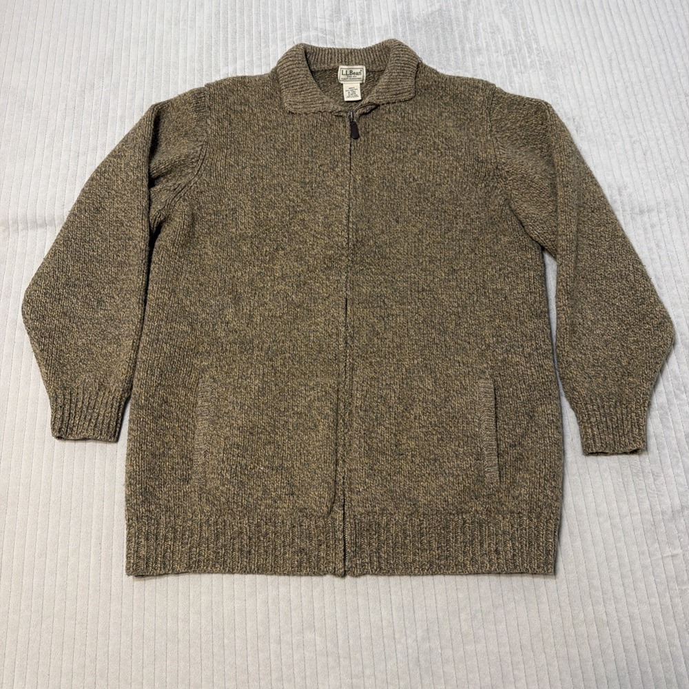 VTG LL Bean Lambs Wool Men's Sz XLT‎ Windstopper Quarter Zip Sweater Brown
